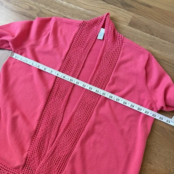 Chico's Pink Crochet Open Front Cardigan - Size 2 - Picture 8 of 10